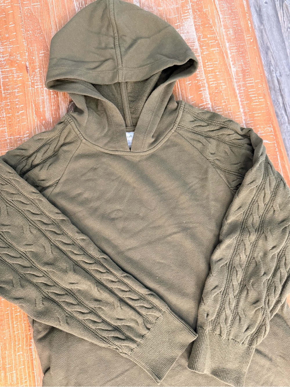 J. Jill Olive Cable-Sleeve Hooded Sweatshirt Size M LIKE NEW!